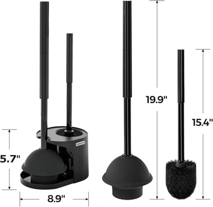 FORASTO 2Pack 2 in 1 Toilet Brush and Plunger Set, Extended Handle Plunger,Toilet Bowl Brush Plunger Set,Bathroom Cleaning Tools,Toilet Brush Plunger Combo,Cleaning Supplies，Black