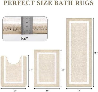 Pauwer Bathroom Rugs 3 Piece Set, Non Slip Washable Bath Mat, Light Beige