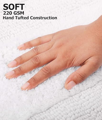 COTTON CRAFT 2 Pack Reversible Bath Mat - Soft Plush Bath Rug -17x24- White
