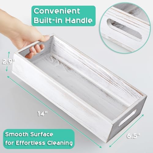 ALELION White Bathroom Basket - Wooden Toilet Tank Paper Basket with Handle for Organizing - Back of Toilet Storage Organizer for Bathroom Tank Topper Counter