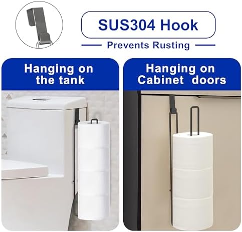 Black Toilet Paper Holder for 4 Rolls Tissue, Over The Tank Toilet Paper Holder, Stainless Steel Rustproof Toilet Paper Storage Wall Mount, for Rv, Bathroom Storage and Organization, 1 PC