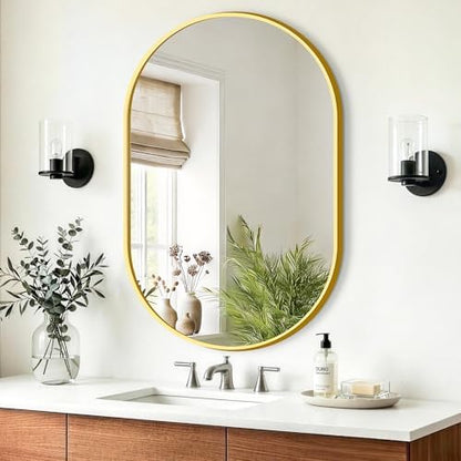 Oval Bathroom Mirror, 24"x36" Gold Vanity Mirror for Over Sink