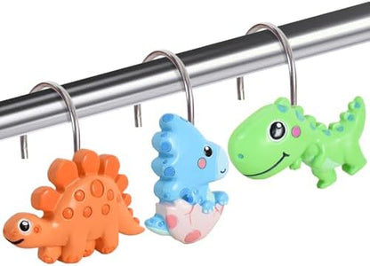 12-Piece Dinosaur Shower Curtain Hooks for Bathroom