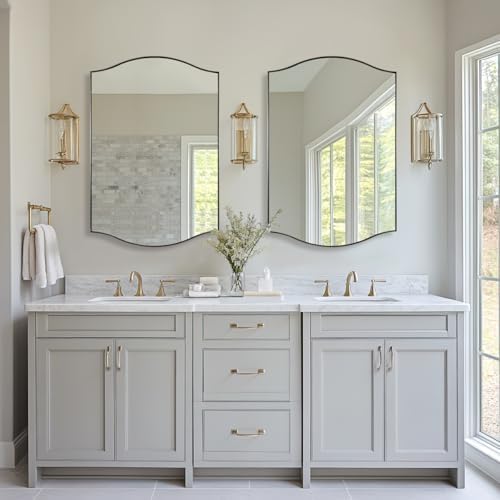 ANDY STAR Brushed Nickel Mirror, 24"x36" Silver Scalloped Wall Mirror for Bathroom, Curved Edge Design with SUS304 Stainless Steel Metal Frame, Ideal for Bathroom, Bedroom, Entryway
