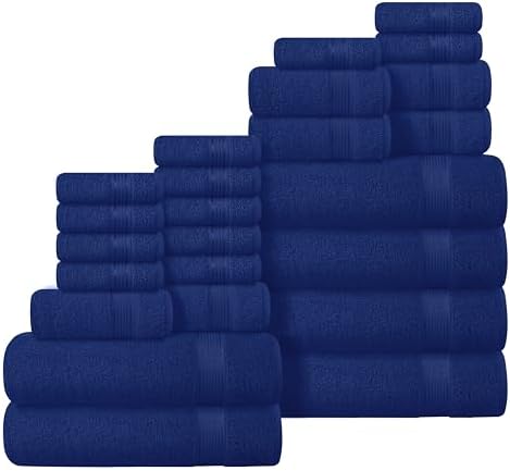 Belizzi Home 100% Cotton Towel Set, Contains 6 Soft Bath Towel, 6 Hand Towels, 12 Wash Cloths - Compact Absorbent Lightweight & Quickdry Towels for Bathroom - 24 Piece Bathroom Towel Set - Navy Blue