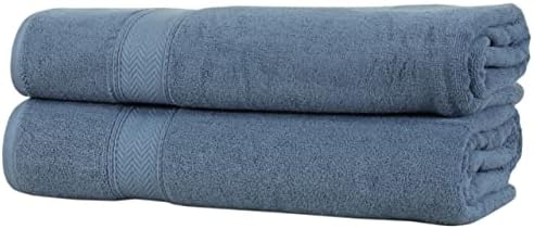 HILLFAIR 100% Cotton 2 Pc XXL Oversized Bath Towel Set 40"x 80" - Blue