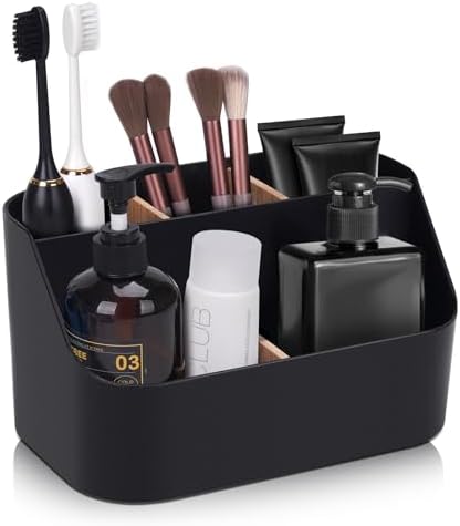 Ayswupt Electric Toothbrush Holders for Bathrooms,Black Tooth Brushing Holder,Toothpaste Organizer with Dividers,Bathroom Countertop Accessories Storage,Toothbrush Stand for Vanity Office Sink