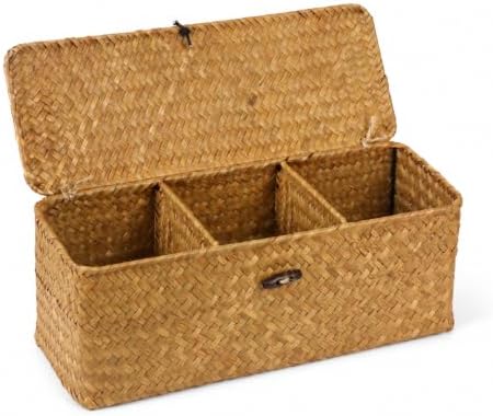 Seagrass Wicker Storage Basket with Lid and Dividers