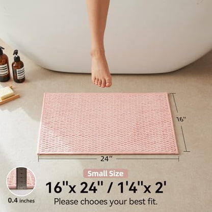 Triohero Bathroom Rugs Non Slip Washable, Super Absorbent Thin Bath Mat Small Quick Dry Low Pile Bathroom Rug, Pink 16"x24"