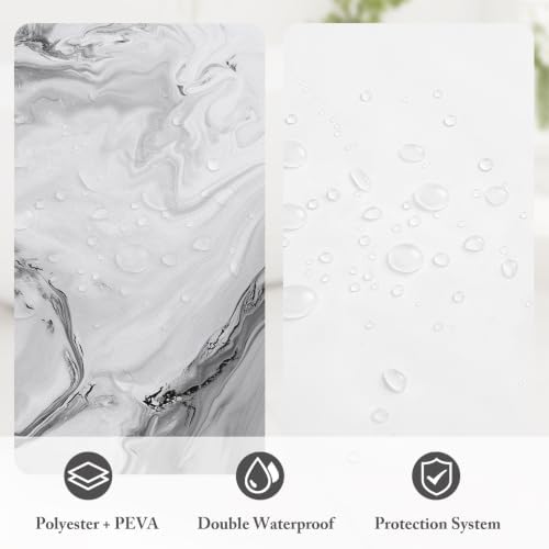 3 in 1 Grey Marble Shower Curtain Set with PEVA Liner & 12 Hooks, 72 x 84