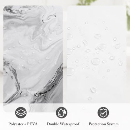 3 in 1 Grey Marble Shower Curtain Set with PEVA Liner & 12 Hooks, 72 x 78