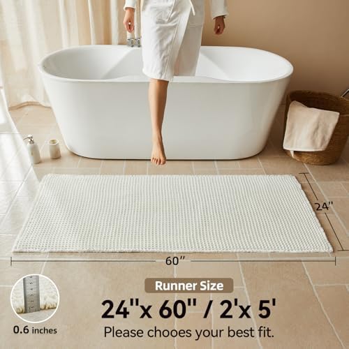 Triohero Cream White Waffle Runner Rug Bathroom, Long Boho Bath Mat, 24x60