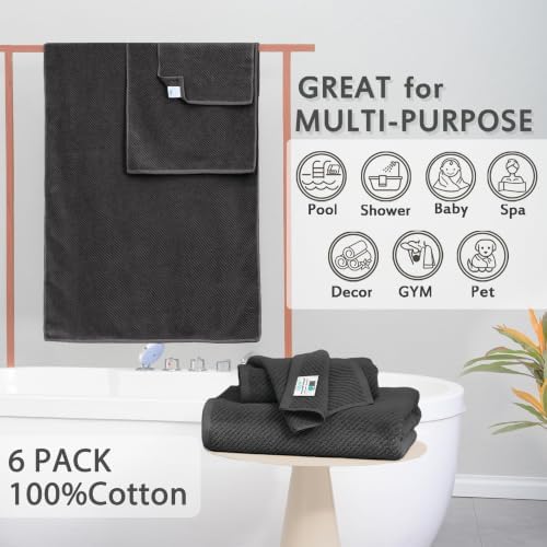 VOOVA & MOVAS 6PC Towel Set, 100% Cotton, Dark Grey