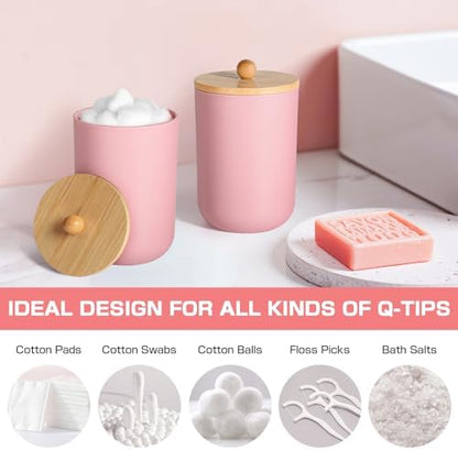Pink Bathroom Accessories - 5 Pcs, Plastic Decor Set, Soap Dispenser, Toothbrush Holder, Soap Dish, Cotton Swab Jar, Boho Organizer