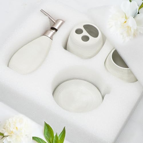 CERBIOR Bathroom Accessories Set,4 PCS Ceramic Bath Accessory,White