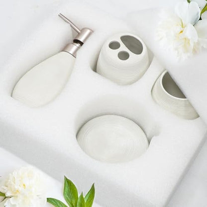 CERBIOR Bathroom Accessories Set,4 PCS Ceramic Bath Accessory,White