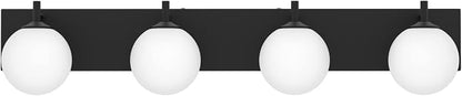 Aipsun Bathroom Light Fixtures, 4 Lights Matte Black Vanity Light, Modern Wall Sconces Lighting, Modern Bath Wall Mounted Lights with Milky Glass Globe(Exclude Bulb)
