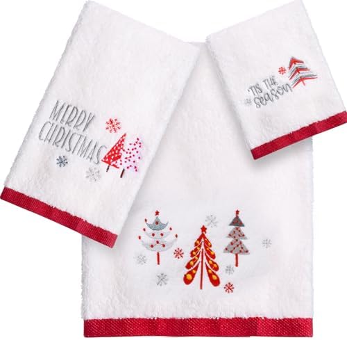 Peryiter 3 Pack Fall Pumpkin Bath Towels Set -Cotton Fall Themed Embroidery Hand & Facial Towels Wash Cloth for Thanksgiving Autumn Decorations(Stylish,White)