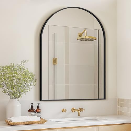 Arched Bathroom Mirror for Wall, 40" x 28" Metal Frame Vanity Mirror, Black
