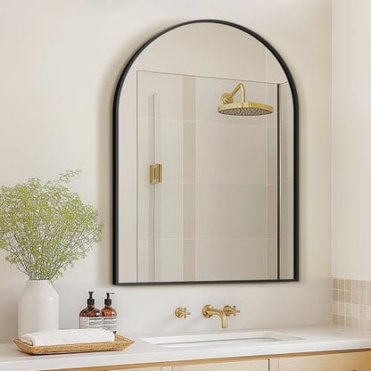 Arched Bathroom Mirror for Wall, 40" x 28" Metal Frame Vanity Mirror, Black