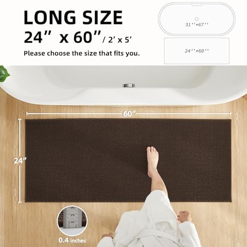 TYUU Bathroom Runner Rug, Long Bath Mat Washable Thin Quick Dry Low Pile Bathroom Runner Rugs 24 x 60 Non Slip, Brown 24"x60"