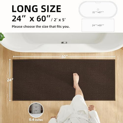 TYUU Bathroom Runner Rug, Long Bath Mat Washable Thin Quick Dry Low Pile Bathroom Runner Rugs 24 x 60 Non Slip, Brown 24"x60"