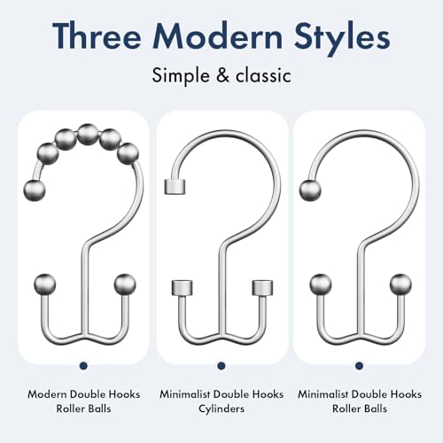 Bathway Shower Curtain Hooks Silver Shower Curtain Rings, 12 Pcs Double Hook Shower Curtain Hooks Rings Shower Curtain Hangers Rust Proof, Metal Shower Hooks for Bathroom Shower Curtain Rod
