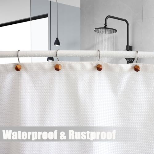 Decorative Shower Curtain Hooks, Wood Shower Curtain Rings, Modern Polygon Wood Shower Curtain Hangers, 12PCS Shower Hooks for Shower Curtain Rod, Bathroom, Bedroom, Living Room (Silvery)
