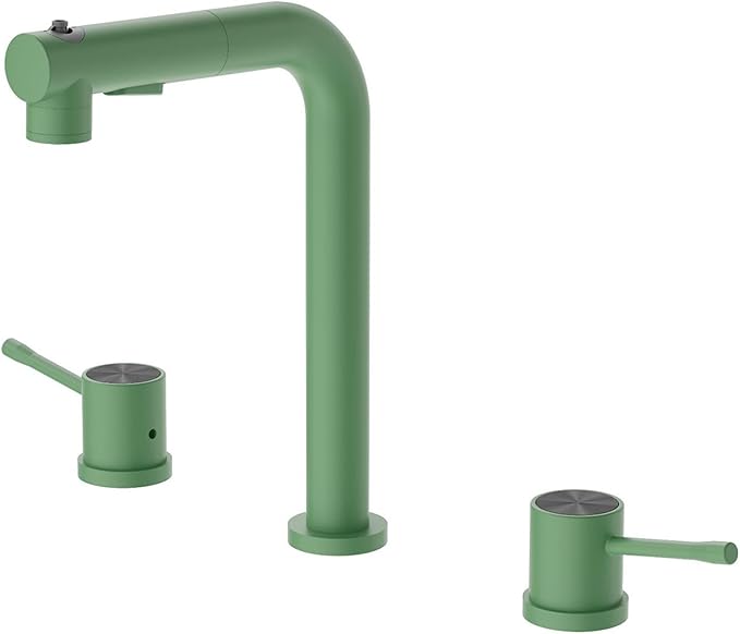 3 Hole Basin Faucets Pull Out Basin Mixer Faucet Brass-Green