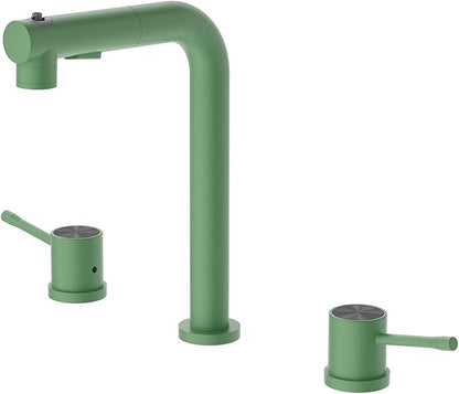 3 Hole Basin Faucets Pull Out Basin Mixer Faucet Brass-Green