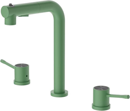 3 Hole Basin Faucets Pull Out Basin Mixer Faucet Brass-Green