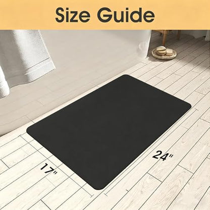 ACCUMTEK Non Slip Bath Mat, Thin Bathroom Rugs Fit Under Door, Quick Dry Bath Mats, Machine Washable Bath Rugs for Bathroom, Bathtub & Kitchen, Bathtub & Kitchen, Black/Solid/24 x17