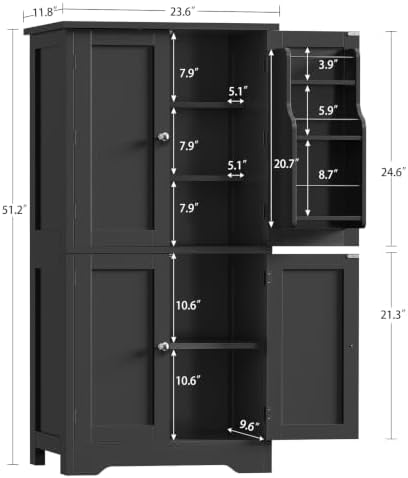 Pantry Cabinet with 4 Doors, Kitchen Storage Cabinet with Door Shelves,