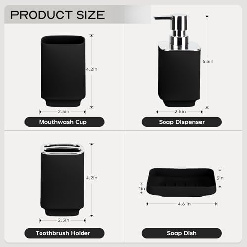RRM Bathroom Accessories Set 4 Piece, Black Boho Bathroom Decor