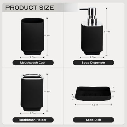 RRM Bathroom Accessories Set 4 Piece, Black Boho Bathroom Decor