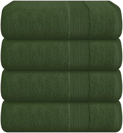 Belizzi Home 4 Pack Bath Towel Set 27x54, 100% Ring Spun Cotton, Ultra Soft Highly Absorbent Machine Washable Hotel Spa Quality Bath Towels for Bathroom, 4 Bath Towels - Olive Green