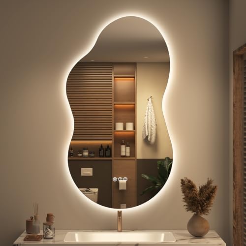 SMIROR 20x36 Irregular Backlit Led Lighted Bathroom Vanity Mirror