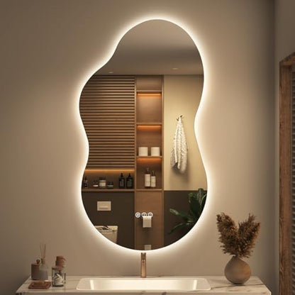 SMIROR 20x36 Irregular Backlit Led Lighted Bathroom Vanity Mirror