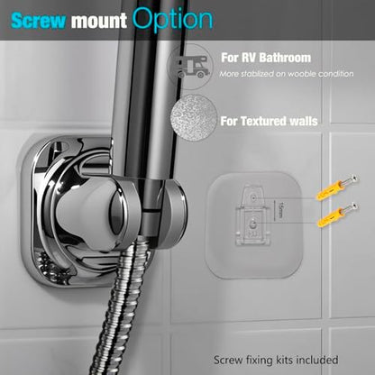 Handheld Shower Head Holder - 5 Positions Adjustable - Slide to Fit - Adhesive Mount with Screw Option, Bathroom Wall Mount Shower Hose Holder (Chrome)