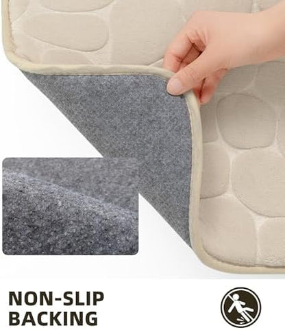 YIHOUSE Memory Foam Runner Rug, Cobblestone Bathroom Runner Rugs Super Water Absorbent Bath Mats for Bathroom Machine Washable Bath Rugs for Hallway Bedroom Laundry Room(26 x 50,Khaki)