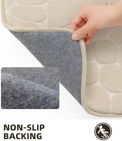 YIHOUSE Memory Foam Runner Rug, Cobblestone Bathroom Runner Rugs Super Water Absorbent Bath Mats for Bathroom Machine Washable Bath Rugs for Hallway Bedroom Laundry Room(24 x47,Khaki)