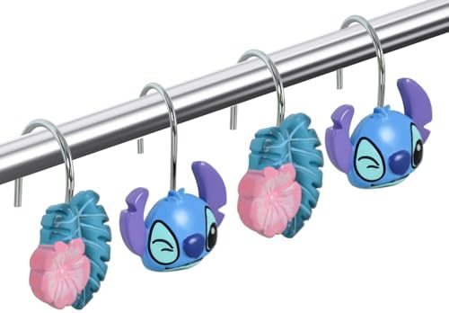 12-Piece Blue Cute Shower Curtain Hooks for Bathroom