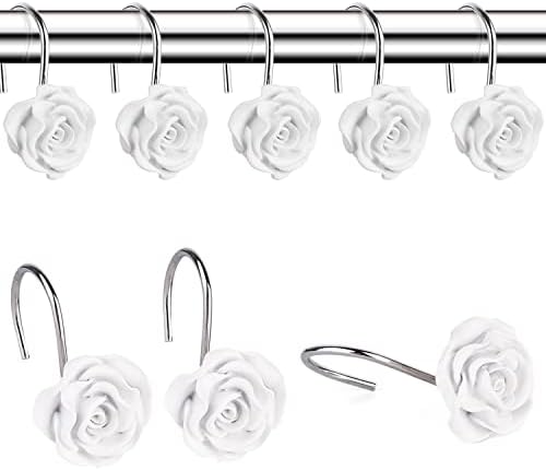 12PCS Rose Shower Curtain Hooks Anti Rust Decorative Shower Curtain Rings