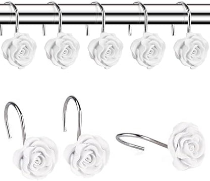 12PCS Rose Shower Curtain Hooks Anti Rust Decorative Shower Curtain Rings