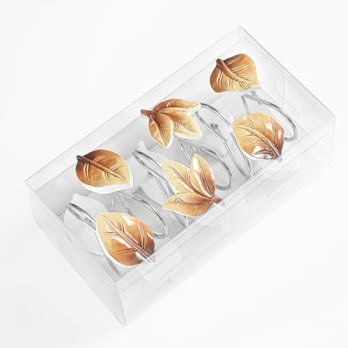 Brown Plant Leaf Shower Curtain Hooks,Eucalyptus Bathroom Decor,12PCS