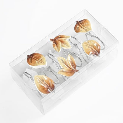 Brown Plant Leaf Shower Curtain Hooks,Eucalyptus Bathroom Decor,12PCS
