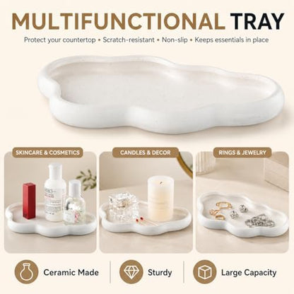 3-Piece Ceramic Bathroom Accessories Set with Sand Point Glaze Design - Tray, Lotion Dispenser, and Tumbler - Bring Nature to Your Bath
