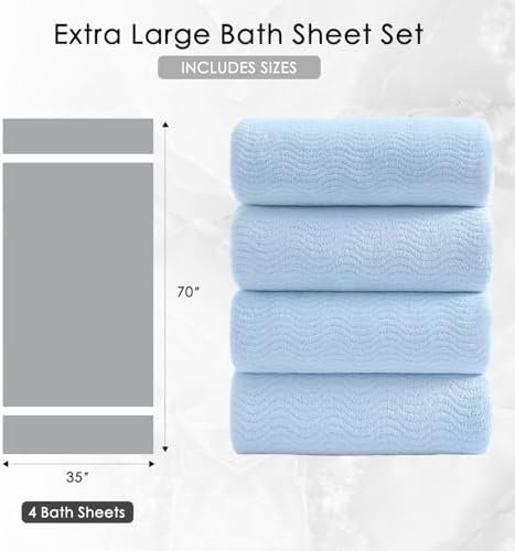 4 Piece Extra Large Bath Towel 35"x70" Oversized Bath Sheet Blue Bath Towel Set for Bathroom Ultra Soft Cozy Highly Absorbent Quick Dry Bathroom Towel for Spa Gym Hotel,Shower Towel for Daily Use