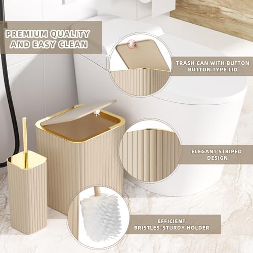 XLHOMO Bathroom Accessories Set - Gorgeous Bathroom Set, 10PC Beige Bathroom Accessory Set, Toilet Brush, Trash Can & Soap Dispenser