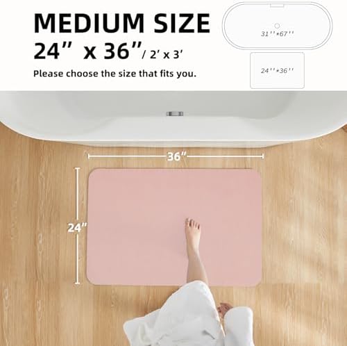 TYUU Thin Bath Mat, Bathroom Rugs Non Slip Washable, 24x36 Pink